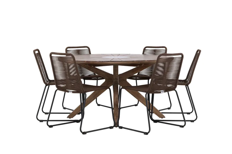 Rosario Matgrupp Rund 140 cm + 6 st Lindos Matstolar Brun