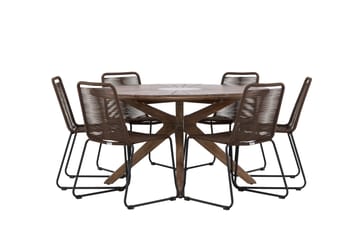 Rosario Matgrupp Rund 140 cm + 6 st Lindos Matstolar Brun - Utemöbler & utemiljö - Utegrupp - Matgrupp utomhus