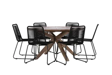 Rosario Matgrupp Rund 140 cm + 6 st Linero Matstolar Svart/Brun - Utemöbler & utemiljö - Utegrupp - Matgrupp utomhus