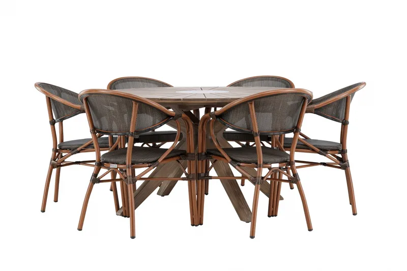 Rosario Matgrupp Rund 140 cm + 6 st Vila Matstolar Svart/Brun - Utemöbler & utemiljö - Utegrupp - Matgrupp utomhus