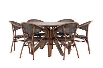 Rosario Matgrupp Rund 140 cm + 6 st Vila Matstolar Svart/Brun - Utemöbler & utemiljö - Utegrupp - Matgrupp utomhus