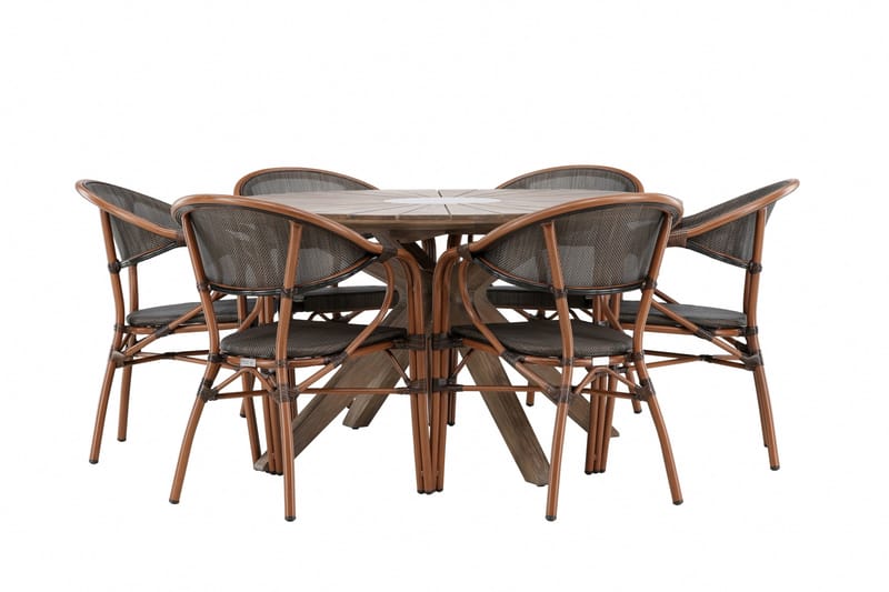 Rosario Matgrupp Rund 140 cm + 6 st Vila Matstolar Svart/Brun - Utemöbler & utemiljö - Utegrupp - Matgrupp utomhus