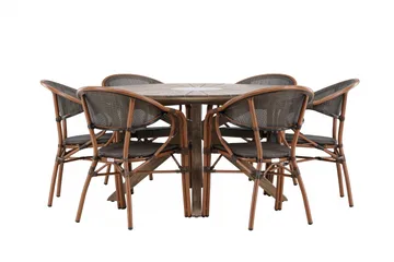 Rosario Matgrupp Rund 140 cm + 6 st Vila Matstolar Svart/Brun - Utemöbler & utemiljö - Utegrupp - Matgrupp utomhus