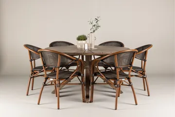 Rosario Matgrupp Rund 140 cm + 6 st Vila Matstolar Svart/Brun - Utemöbler & utemiljö - Utegrupp - Matgrupp utomhus