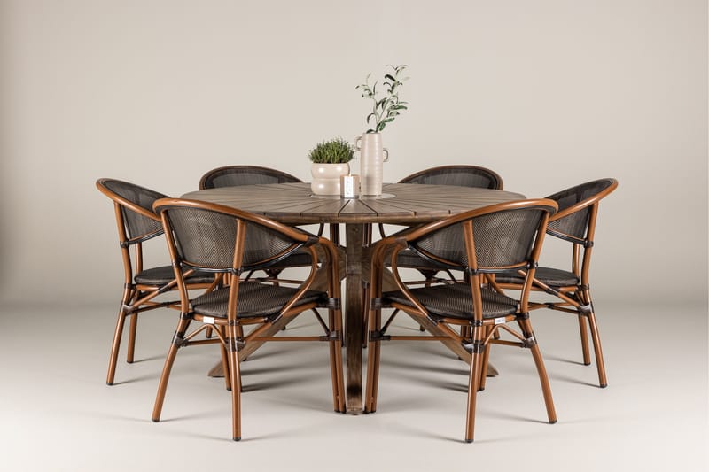 Rosario Matgrupp Rund 140 cm + 6 st Vila Matstolar Svart/Brun - Utemöbler & utemiljö - Utegrupp - Matgrupp utomhus