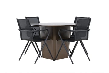 Matgrupp Utomhus Santa Fe Rund 120 cm + 4 st Alling Matstolar Svart/Brun - Utemöbler & utemiljö - Utegrupp - Matgrupp utomhus