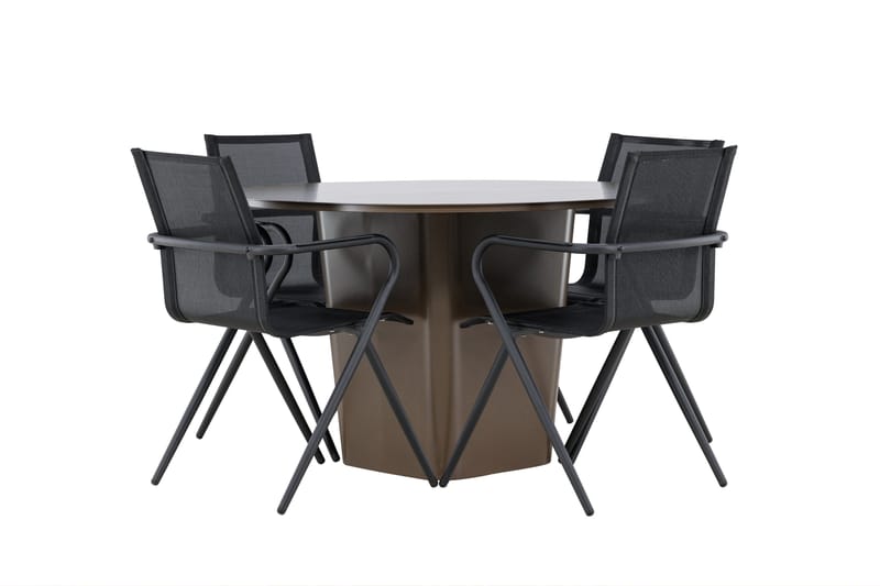Matgrupp Utomhus Santa Fe Rund 120 cm + 4 st Alling Matstolar Svart/Brun - Utemöbler & utemiljö - Utegrupp - Matgrupp utomhus