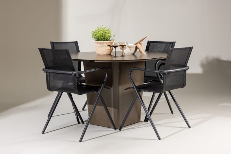 Matgrupp Utomhus Santa Fe Rund 120 cm + 4 st Alling Matstolar Svart/Brun - Utemöbler & utemiljö - Utegrupp - Matgrupp utomhus