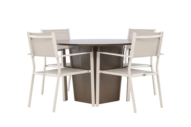 Santa Fe Matgrupp Utomhus Rund 120 cm + 4 st Copacabana Matstolar Beige/Brun