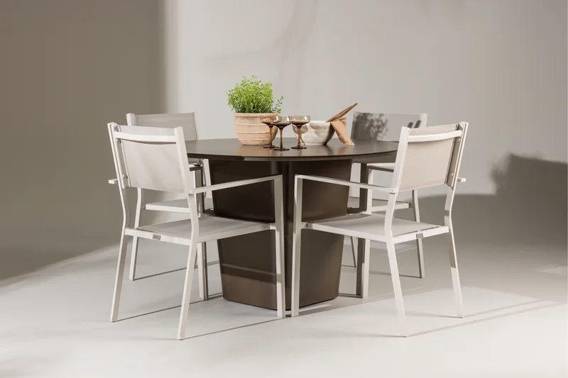 Santa Fe Matgrupp Utomhus Rund 120 cm + 4 st Copacabana Matstolar Beige/Brun - Utemöbler & utemiljö - Utegrupp - Matgrupp utomhus