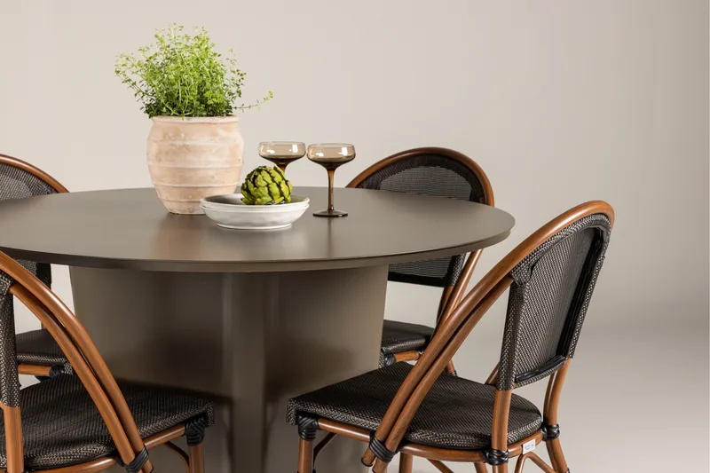 Santa Fe Matgrupp Rund 120 cm + 4 st Guarda Matstolar Svart/Brun - Utemöbler & utemiljö - Utegrupp - Matgrupp utomhus