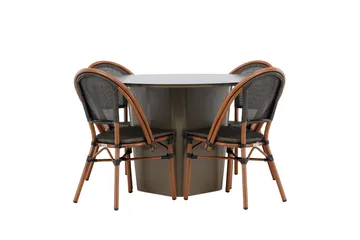 Santa Fe Matgrupp Rund 120 cm + 4 st Guarda Matstolar Svart/Brun - Utemöbler & utemiljö - Utegrupp - Matgrupp utomhus