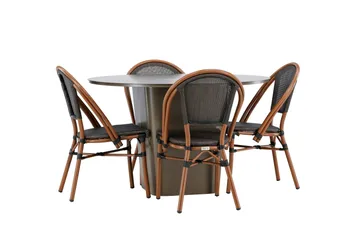 Santa Fe Matgrupp Rund 120 cm + 4 st Guarda Matstolar Svart/Brun - Utemöbler & utemiljö - Utegrupp - Matgrupp utomhus