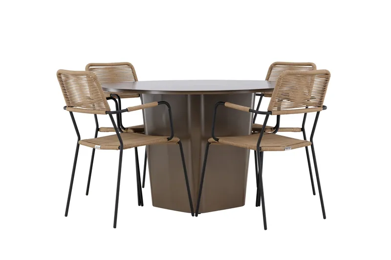 Santa Fe Matgrupp Utomhus Rund 120 cm + 4 st Hochanas Matstolar Svart/Brun