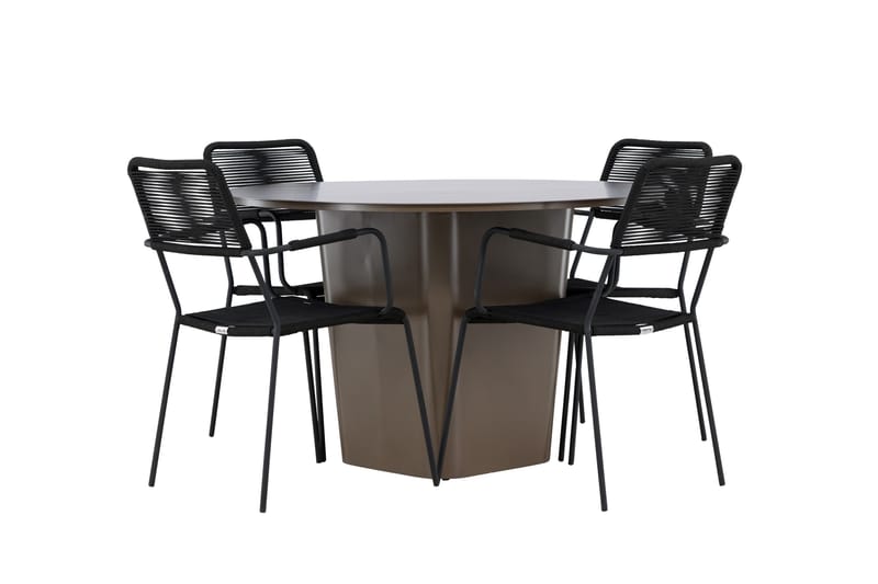 Santa Fe Matgrupp Utomhus Rund 120 cm + 4 st Hochanas Matstolar Svart/Brun
