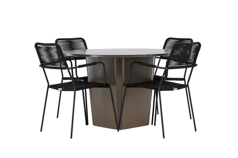Santa Fe Matgrupp Utomhus Rund 120 cm + 4 st Hochanas Matstolar Svart/Brun