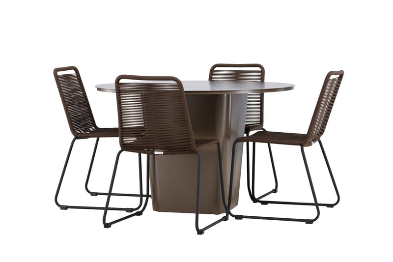 Santa Fe Matgrupp Utomhus Rund 120 cm + 4 st Lindos Matstolar Brun - Utemöbler & utemiljö - Utegrupp - Matgrupp utomhus