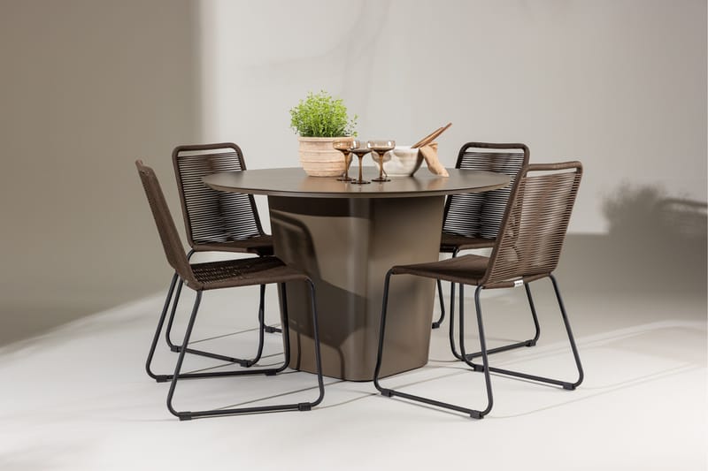 Santa Fe Matgrupp Utomhus Rund 120 cm + 4 st Lindos Matstolar Brun - Utemöbler & utemiljö - Utegrupp - Matgrupp utomhus
