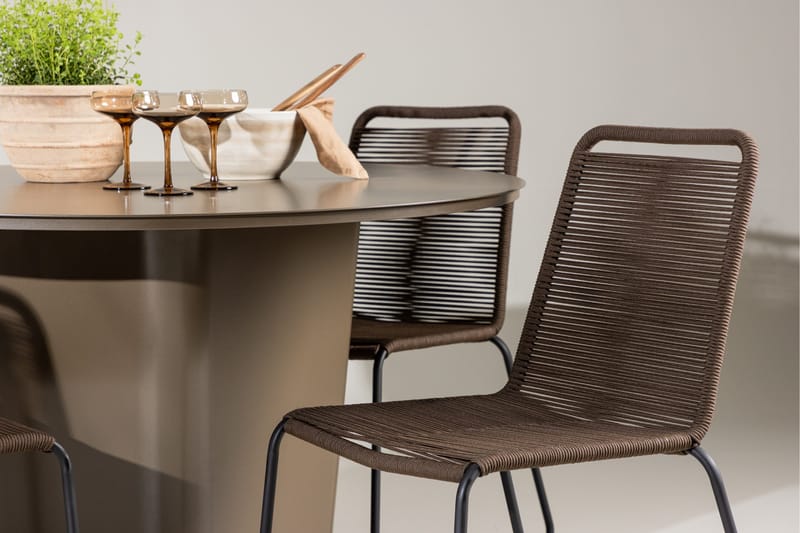 Santa Fe Matgrupp Utomhus Rund 120 cm + 4 st Lindos Matstolar Brun - Utemöbler & utemiljö - Utegrupp - Matgrupp utomhus