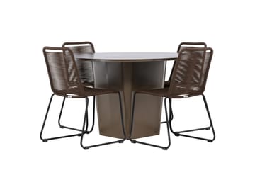 Santa Fe Matgrupp Utomhus Rund 120 cm + 4 st Lindos Matstolar Brun - Utemöbler & utemiljö - Utegrupp - Matgrupp utomhus