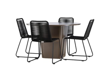 Santa Fe Matgrupp Utomhus Rund 120 cm + 4 st Linero Matstolar Svart/Brun - Utemöbler & utemiljö - Utegrupp - Matgrupp utomhus