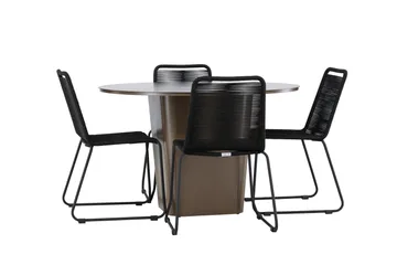 Santa Fe Matgrupp Utomhus Rund 120 cm + 4 st Linero Matstolar Svart/Brun - Utemöbler & utemiljö - Utegrupp - Matgrupp utomhus