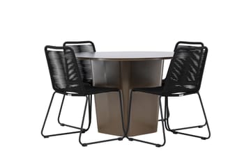 Santa Fe Matgrupp Utomhus Rund 120 cm + 4 st Linero Matstolar Svart/Brun - Utemöbler & utemiljö - Utegrupp - Matgrupp utomhus