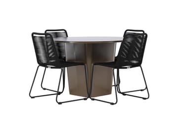 Matgrupp Utomhus Santa Fe Rund 120 cm + 4 st Linero Matstolar Svart/Brun - Utemöbler & utemiljö - Utegrupp - Matgrupp utomhus