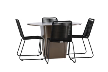 Matgrupp Utomhus Santa Fe Rund 120 cm + 4 st Linero Matstolar Svart/Brun - Utemöbler & utemiljö - Utegrupp - Matgrupp utomhus