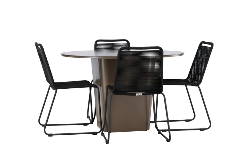 Matgrupp Utomhus Santa Fe Rund 120 cm + 4 st Linero Matstolar Svart/Brun - Utemöbler & utemiljö - Utegrupp - Matgrupp utomhus