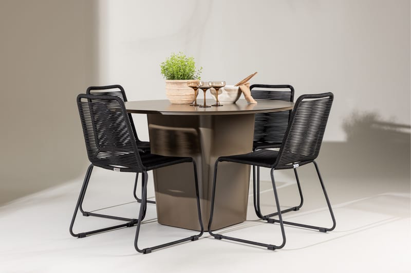 Santa Fe Matgrupp Utomhus Rund 120 cm + 4 st Linero Matstolar Svart/Brun - Utemöbler & utemiljö - Utegrupp - Matgrupp utomhus