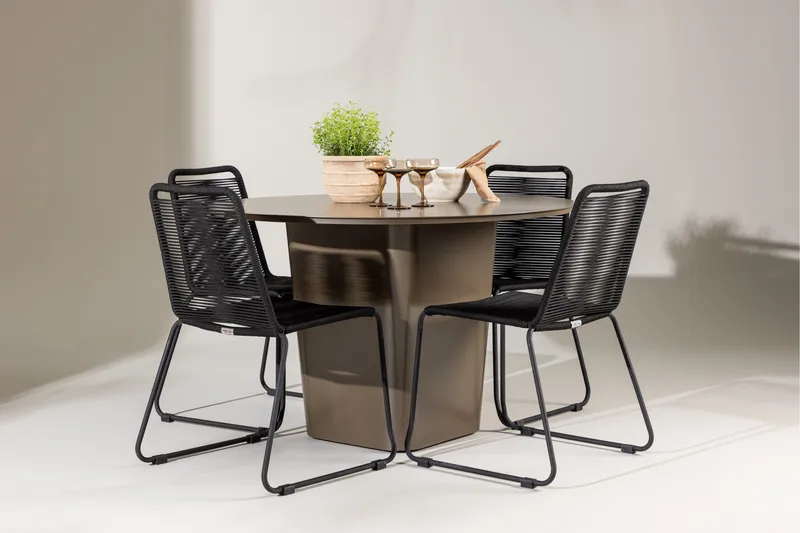Santa Fe Matgrupp Utomhus Rund 120 cm + 4 st Linero Matstolar Svart/Brun - Utemöbler & utemiljö - Utegrupp - Matgrupp utomhus