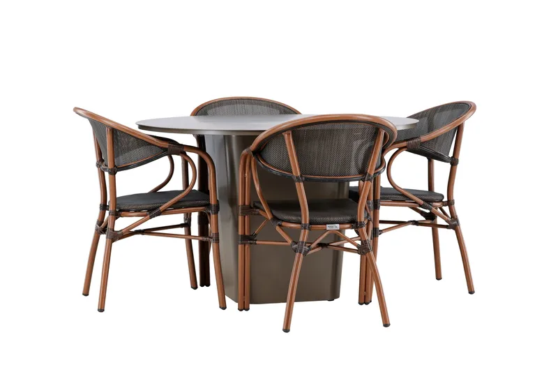 Santa Fe Matgrupp Rund 120 cm + 4 st Vila Matstolar Svart/Brun - Utemöbler & utemiljö - Utegrupp - Matgrupp utomhus