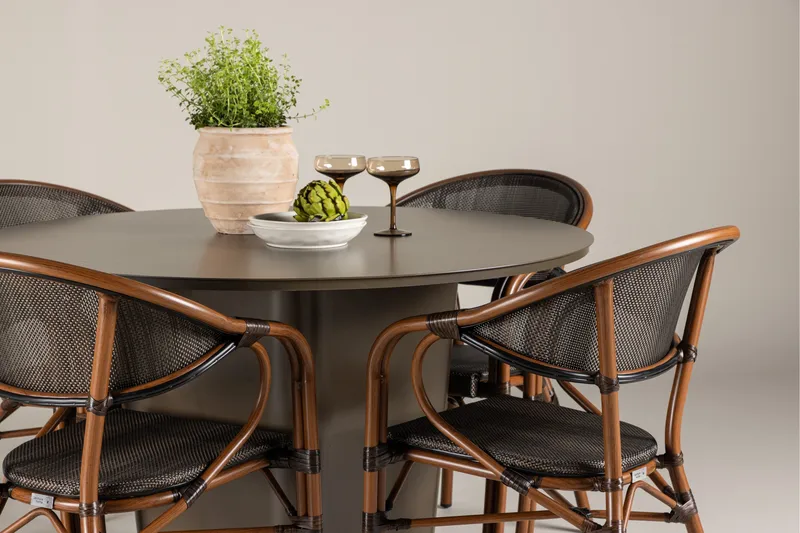 Santa Fe Matgrupp Rund 120 cm + 4 st Vila Matstolar Svart/Brun - Utemöbler & utemiljö - Utegrupp - Matgrupp utomhus