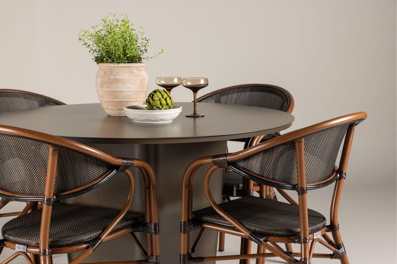 Santa Fe Matgrupp Rund 120 cm + 4 st Vila Matstolar Svart/Brun - Utemöbler & utemiljö - Utegrupp - Matgrupp utomhus