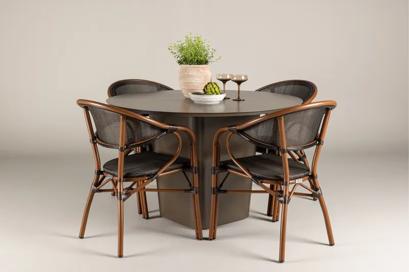 Santa Fe Matgrupp Rund 120 cm + 4 st Vila Matstolar Svart/Brun - Utemöbler & utemiljö - Utegrupp - Matgrupp utomhus