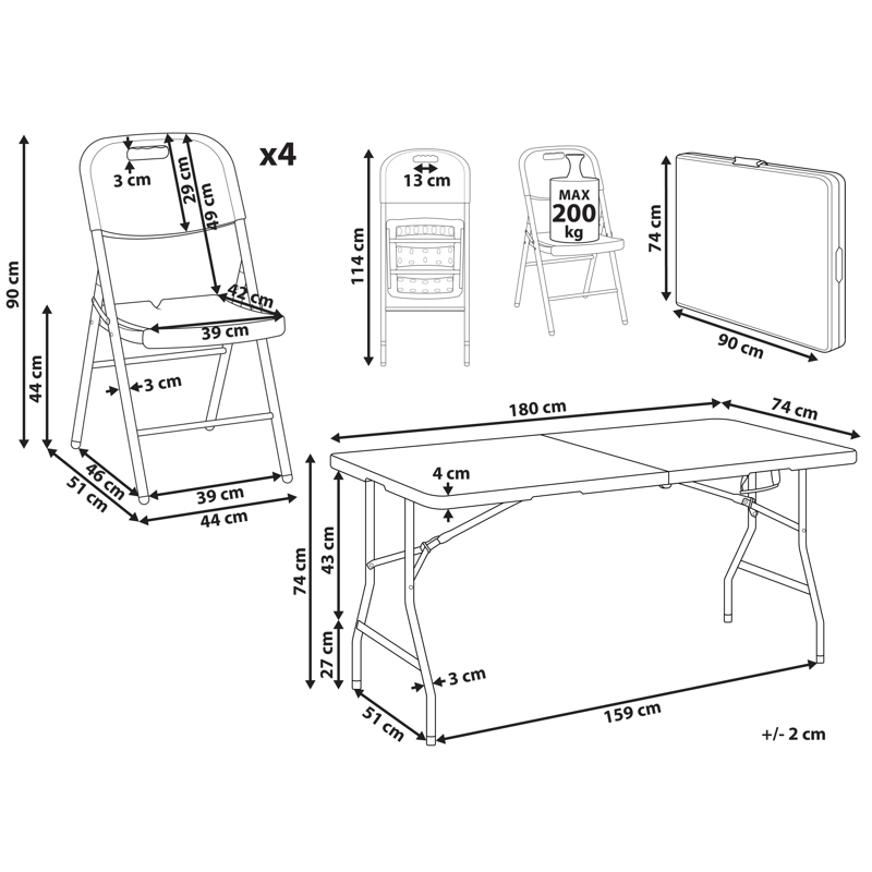 Matgrupp utomhus 4-Sits Cugnoli Fällbar - Vit/silver - Utemöbler & utemiljö - Utegrupp - Matgrupp utomhus