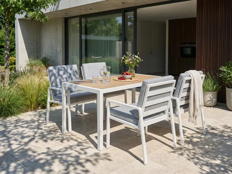 Matgrupp utomhus 4-Sits Visso - vit/grå/beige - Utemöbler & utemiljö - Utegrupp - Matgrupp utomhus