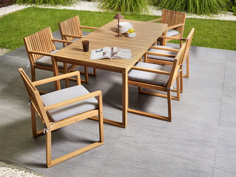 Matgrupp utomhus 8-Sits Sassari Premium med Kuddar Akaciaträ - Brun/Grå - Utemöbler & utemiljö - Utegrupp - Matgrupp utomhus