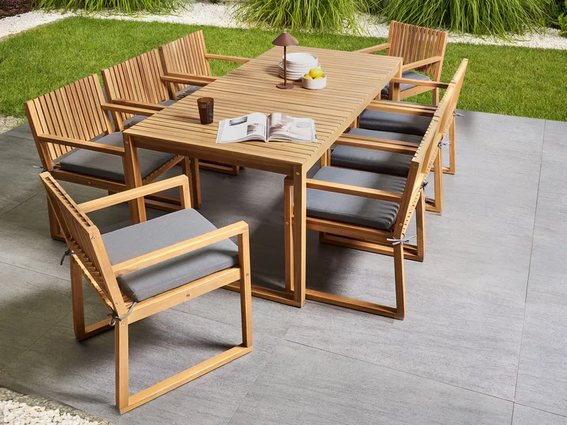 Matgrupp utomhus 8-Sits Sassari Premium med Kuddar Akaciaträ - Brun/Grå - Utemöbler & utemiljö - Utegrupp - Matgrupp utomhus