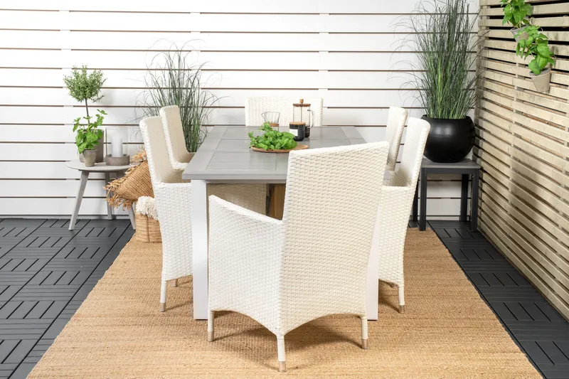 Albany Förlängningsbar Matgrupp Utomhus 152-210 cm + 6 st Malin Matstol - Vit - Utemöbler & utemiljö - Utegrupp - Matgrupp utomhus