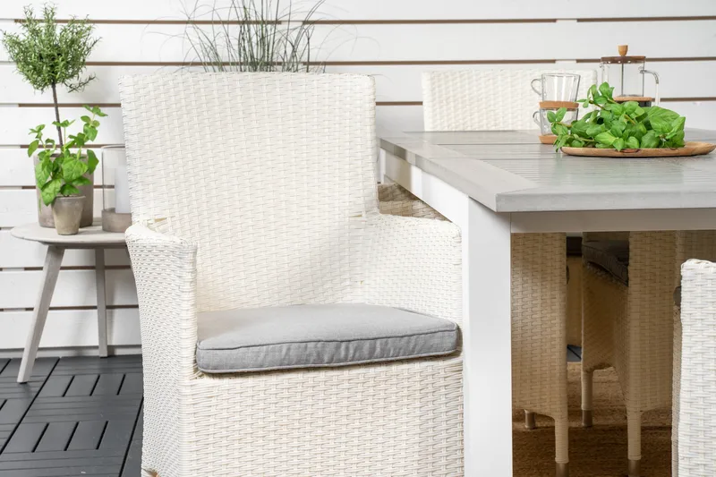 Albany Förlängningsbar Matgrupp Utomhus 152-210 cm + 6 st Malin Matstol - Vit - Utemöbler & utemiljö - Utegrupp - Matgrupp utomhus