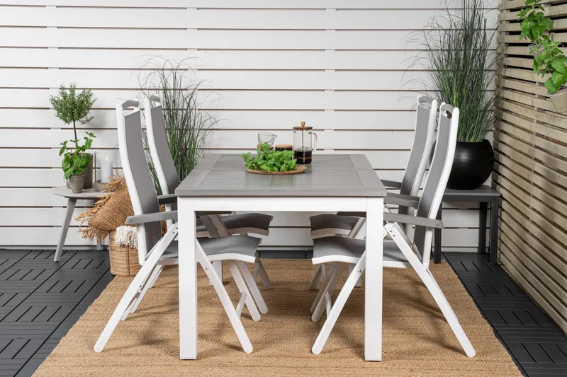 Albany Förlängningsbar Matgrupp Utomhus 152-210cm + 4 Stolar - Grå/Vit - Utemöbler & utemiljö - Utegrupp - Matgrupp utomhus