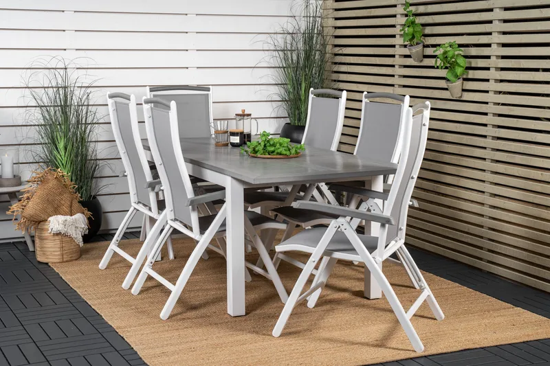 Albany Förlängningsbar Matgrupp Utomhus 152-210cm + 6 Stolar - Grå/Vit - Utemöbler & utemiljö - Utegrupp - Matgrupp utomhus