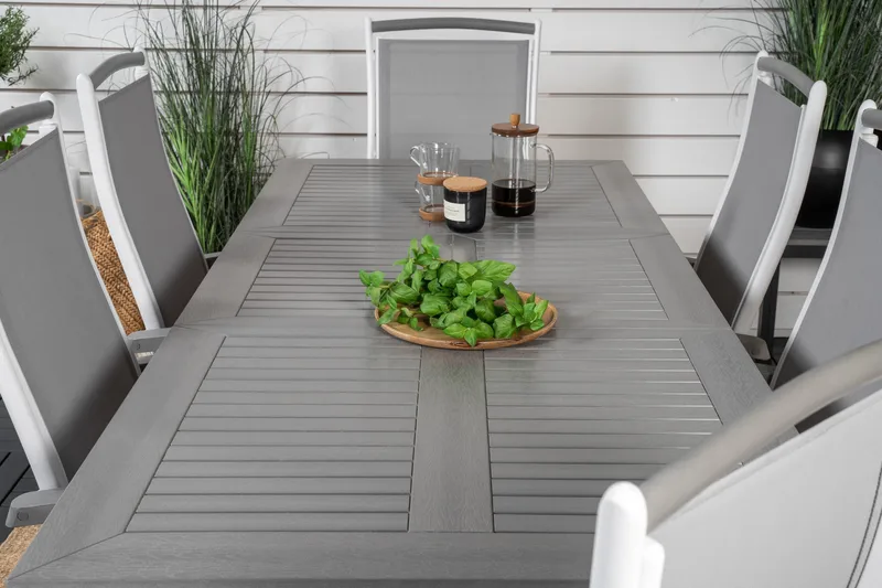 Albany Förlängningsbar Matgrupp Utomhus 152-210cm + 6 Stolar - Grå/Vit - Utemöbler & utemiljö - Utegrupp - Matgrupp utomhus