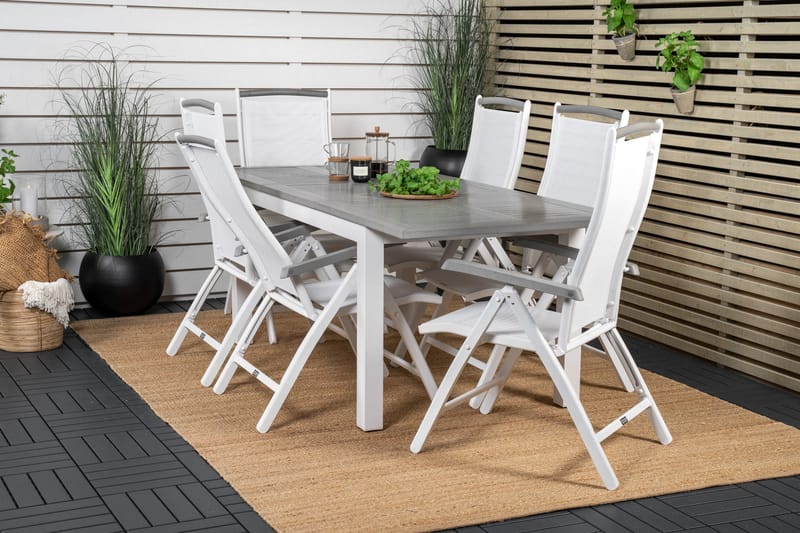 Albany Förlängningsbar Matgrupp Utomhus 152-210cm + 6 Stolar - Grå/Vit - Utemöbler & utemiljö - Utegrupp - Matgrupp utomhus