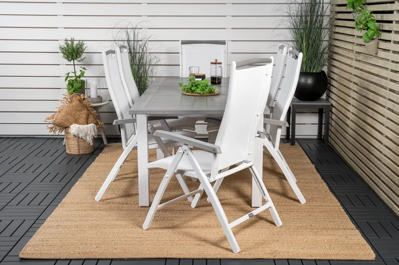 Albany Förlängningsbar Matgrupp Utomhus 152-210cm + 6 Stolar - Grå/Vit - Utemöbler & utemiljö - Utegrupp - Matgrupp utomhus