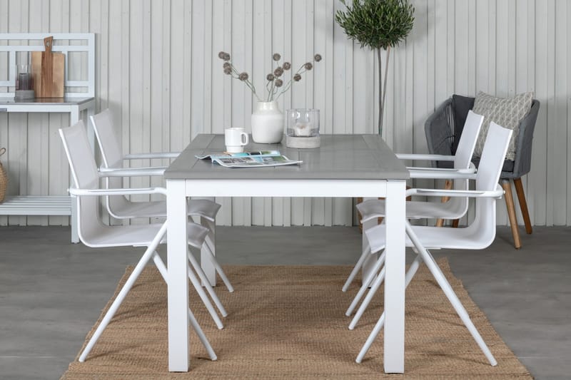 Albany Förlängningsbar Matgrupp Utomhus 152cm + 4 Alina Stolar - Grå/Vit - Utemöbler & utemiljö - Utegrupp - Matgrupp utomhus