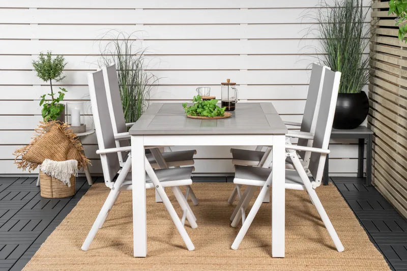 Albany Förlängningsbar Matgrupp Utomhus 152cm + 4 Break Matstolar - Grå/Vit - Utemöbler & utemiljö - Utegrupp - Matgrupp utomhus