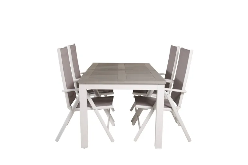 Albany Förlängningsbar Matgrupp Utomhus 152cm + 4 Break Matstolar, Grå/Vit